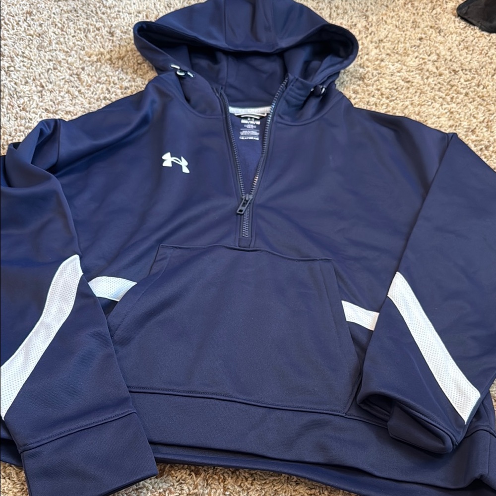 Under Armour Hoodie Pullover Navy Size Medium Women zip pocket NWT